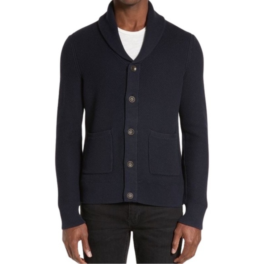 Men's Navy Shawl Collar Cardigan